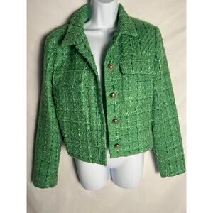 Nicole Miller New York Green Tweed Jacket Women’s Small Cropped Blazer